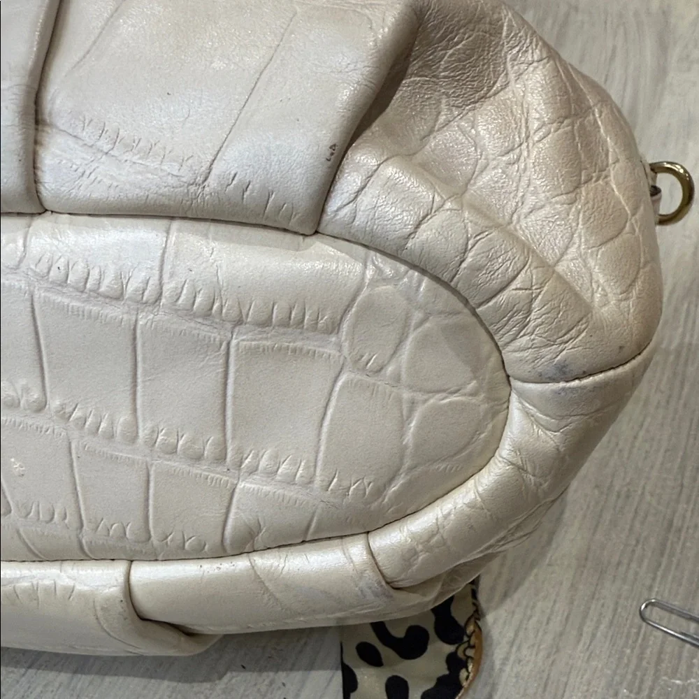 Coach Ivory Croc-Embossed Satchel with Scarf